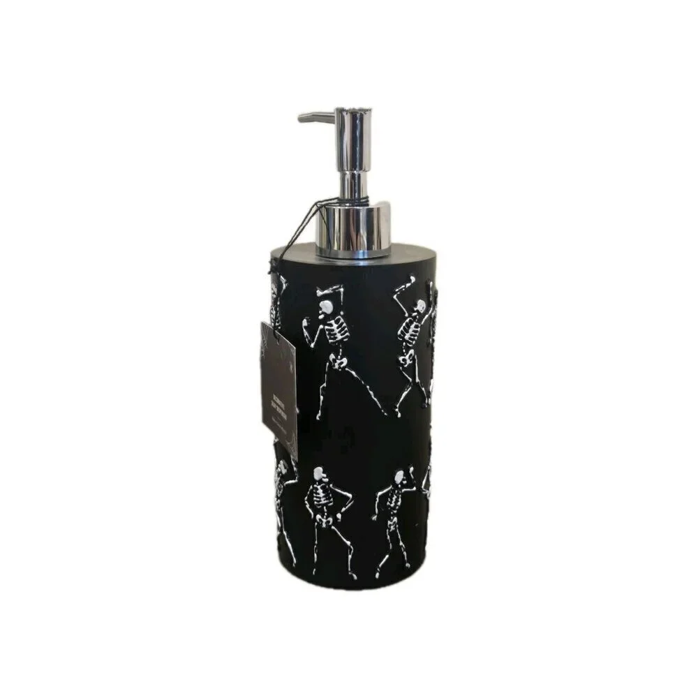New Black & White Skeletons Dancing Halloween Soap Dispenser Spooky Decoration